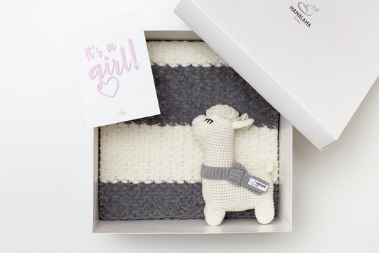 It's a Girl Llama toy & blanket gift box Gray