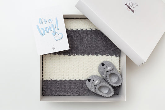 It's a Boy Baby blanket & bunny booties gift box Gray Gray