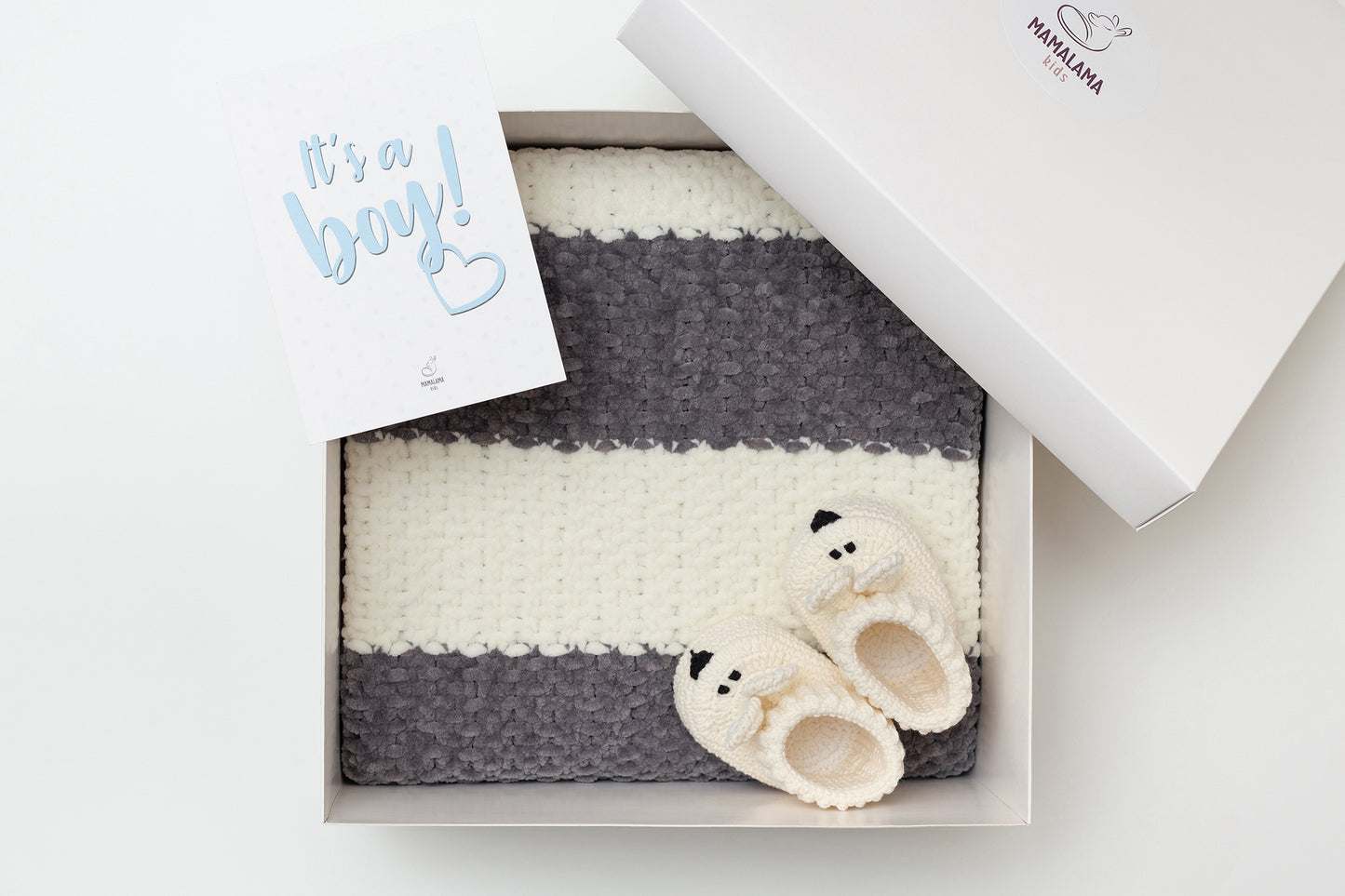 It's a Boy Baby blanket & bunny booties gift box Gray