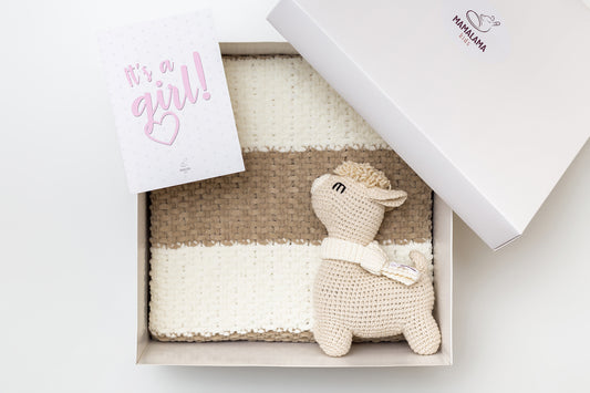 It's a Girl Llama toy & blanket gift box Beige
