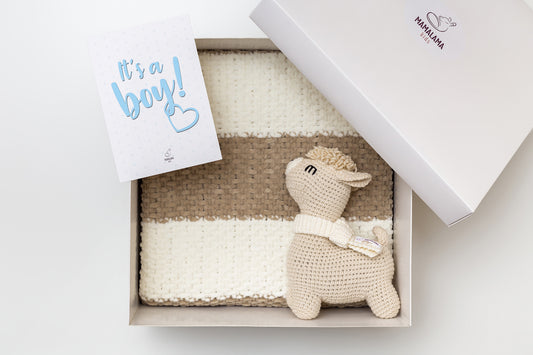 It's a Boy Llama toy & blanket gift box Beige
