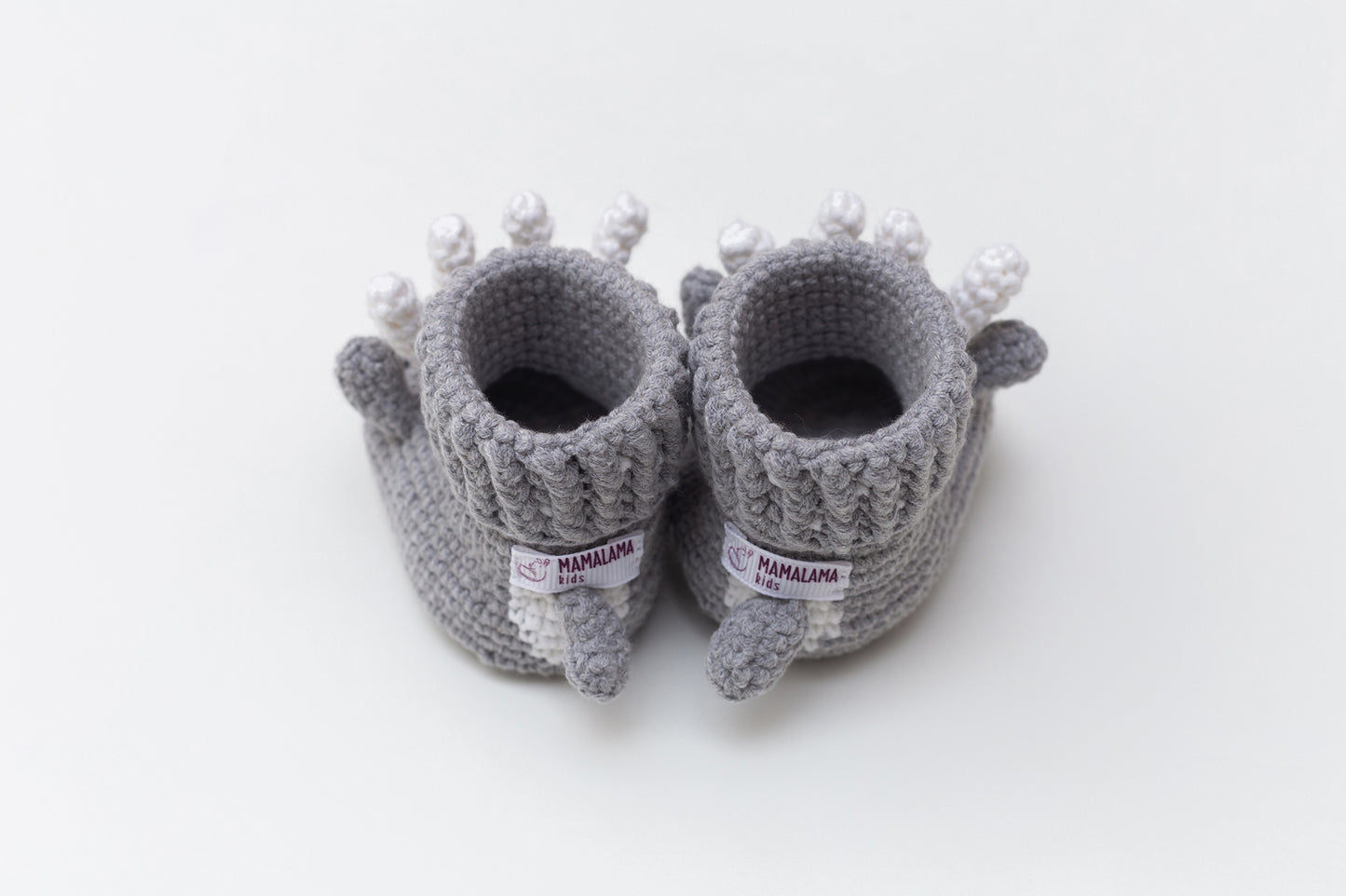 Baby boy shower gift box with crochet gray deer booties