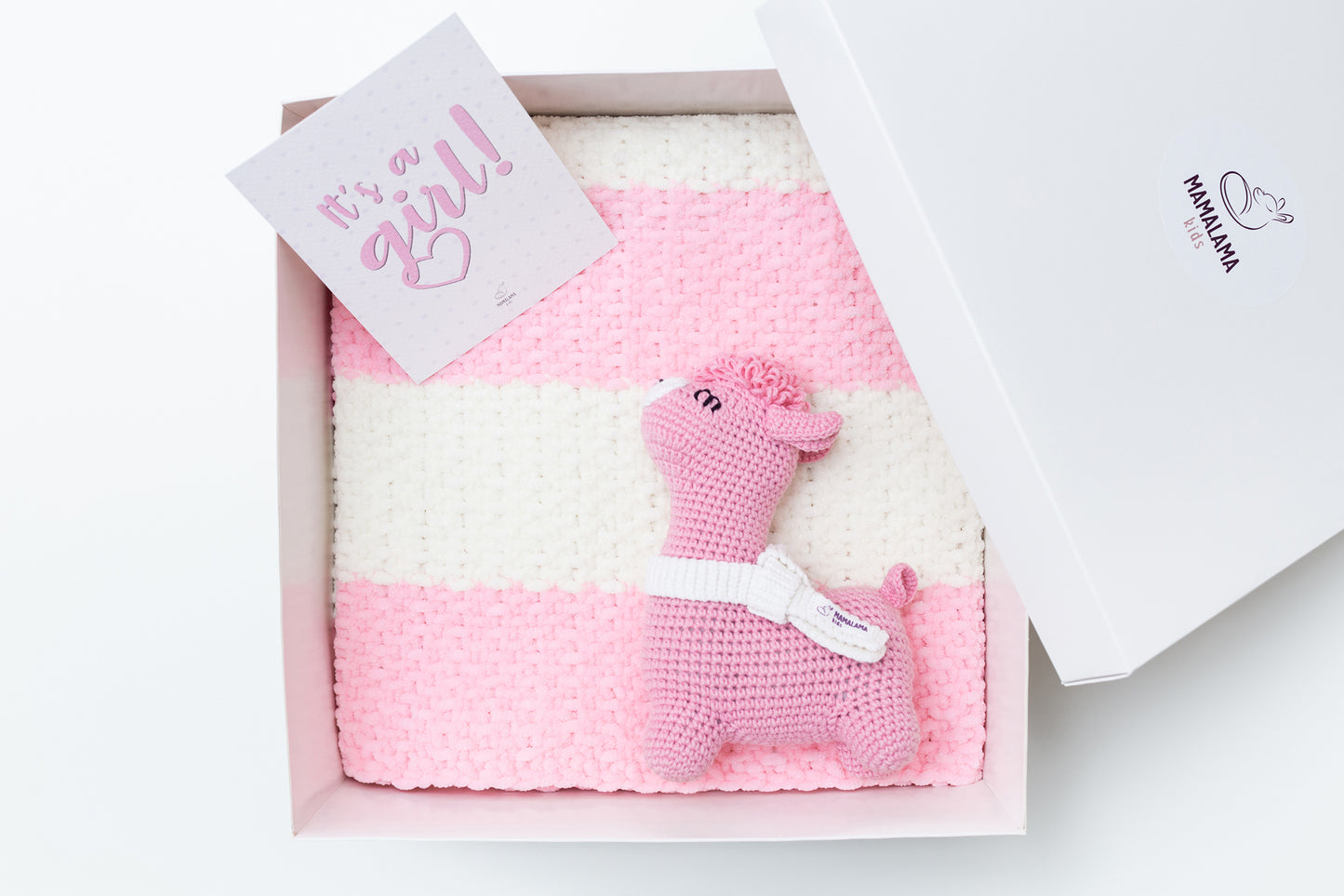 Baby girl shower gift box with crochet bunny booties