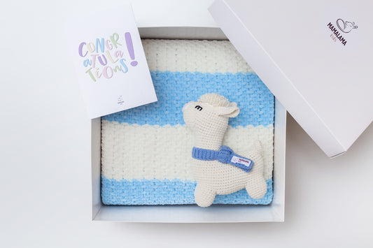 Llama toy & blanket gift box Blue Off white