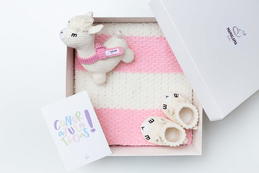 Llama toy & blanket & booties gift box Pink