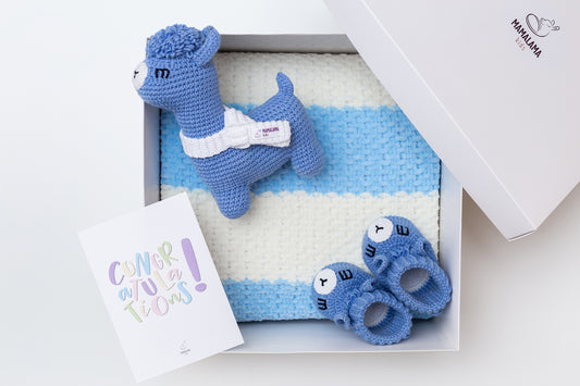 Llama toy & blanket & booties gift box Blue