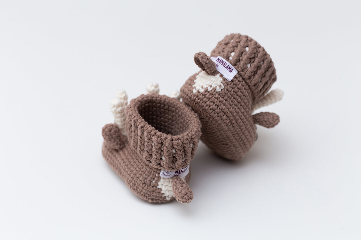 Baby boy shower gift box with crochet brown deer booties