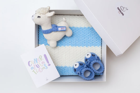 Llama toy & blanket & booties gift box Blue