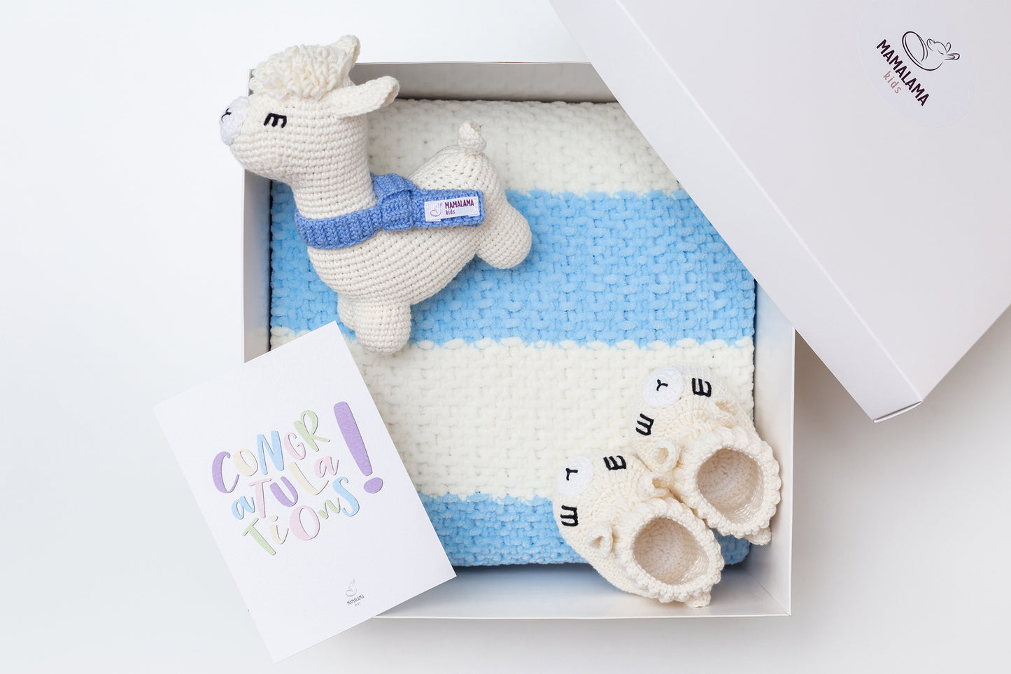 Llama toy & blanket gift box Blue Off white