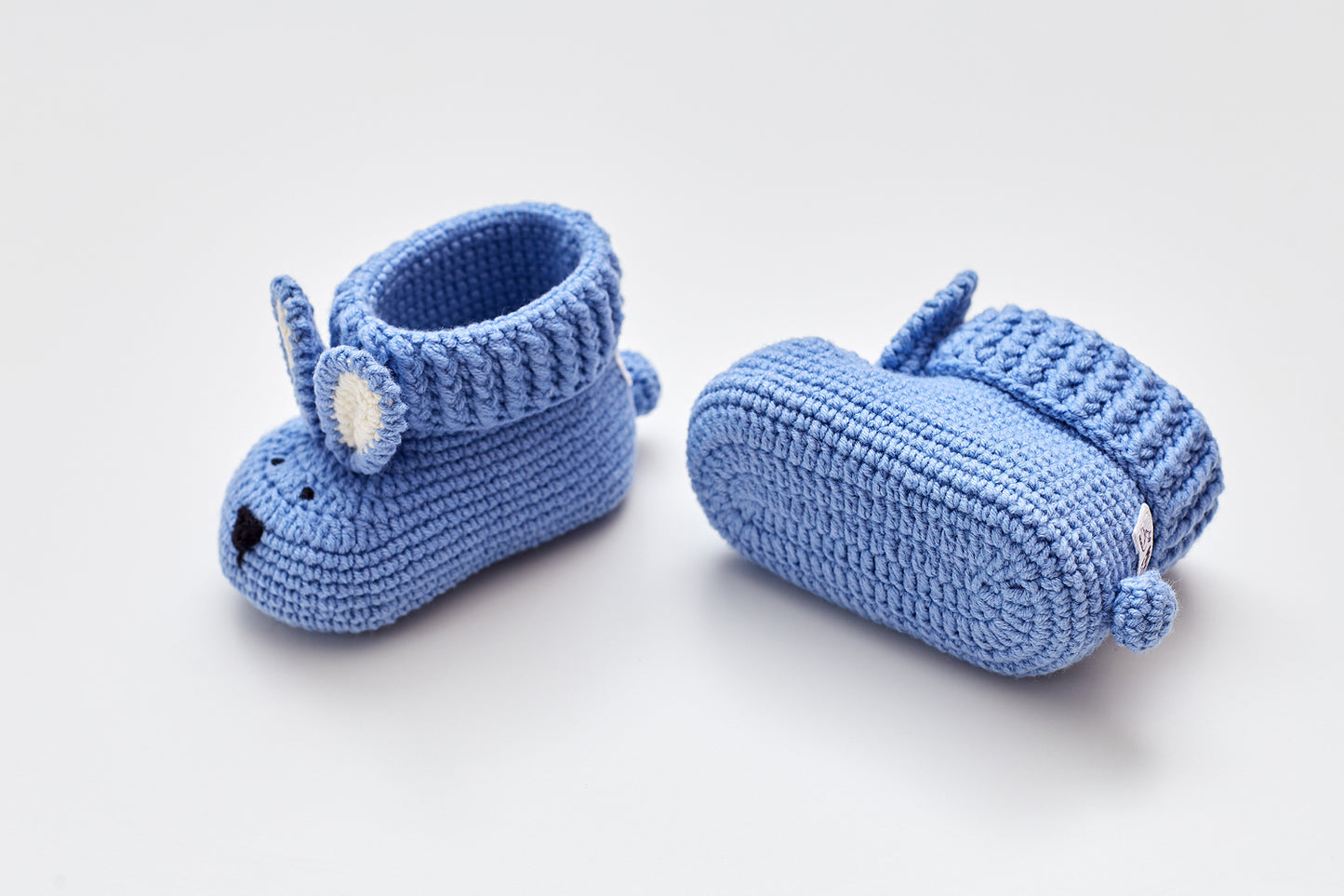 Baby boy shower gift box with crochet bunny booties