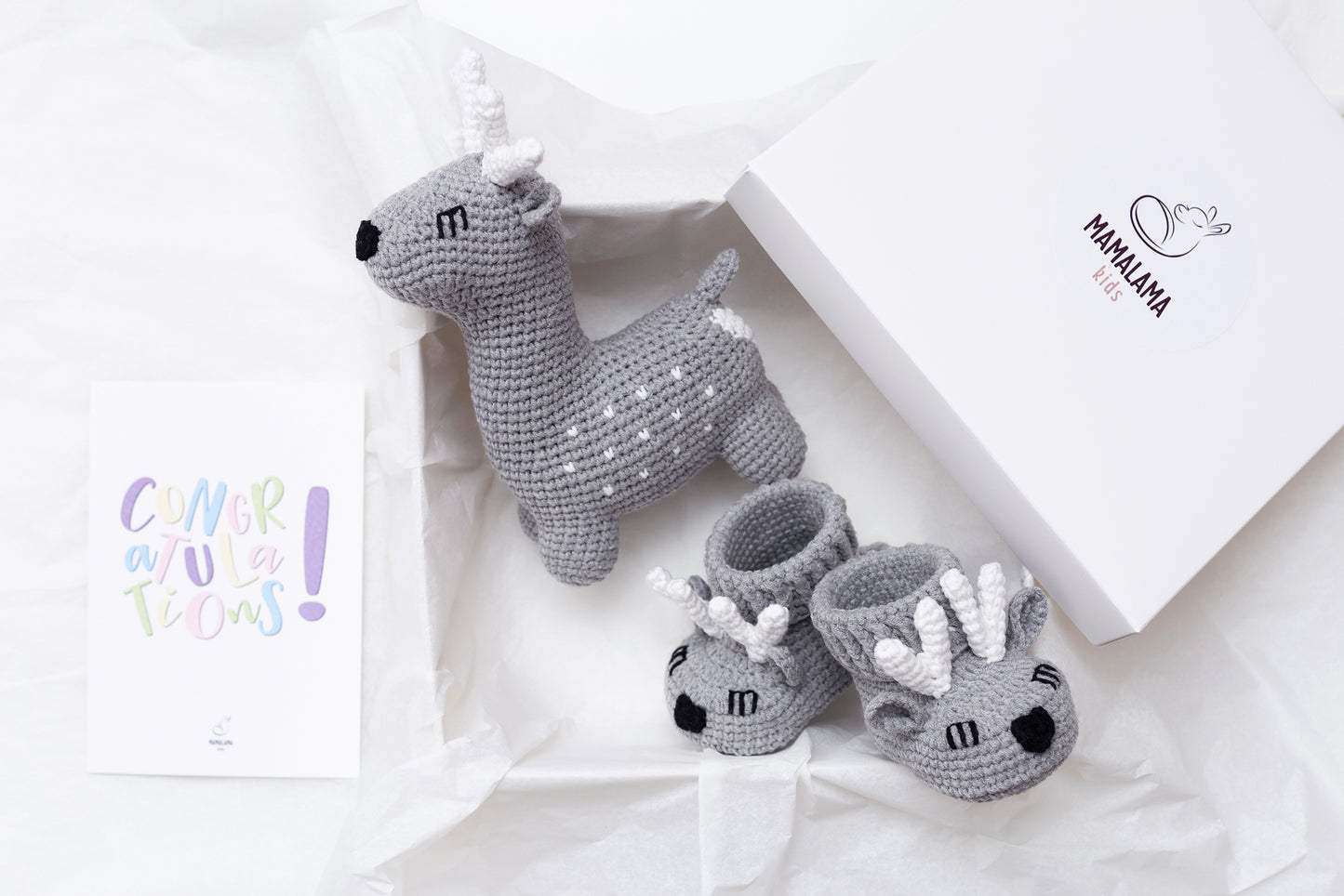 Deer toy & booties pregnancy gift box Gray