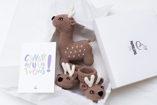 Deer toy & booties pregnancy gift box Brown