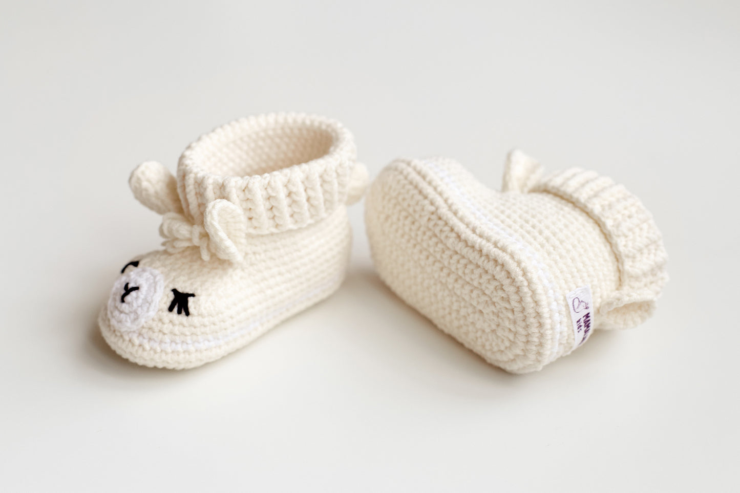 Pregnancy announcement off white llama booties gift box