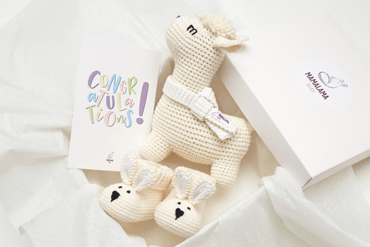 Llama toy & bunny booties gift box