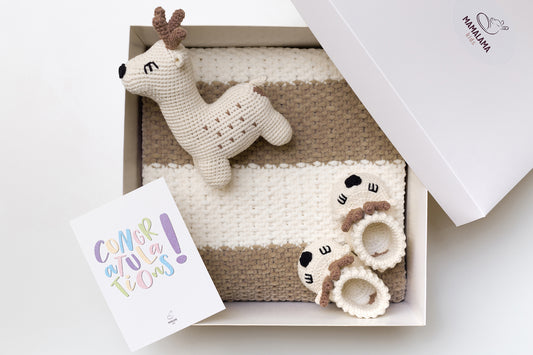 Deer toy & blanket & booties gift box Beige