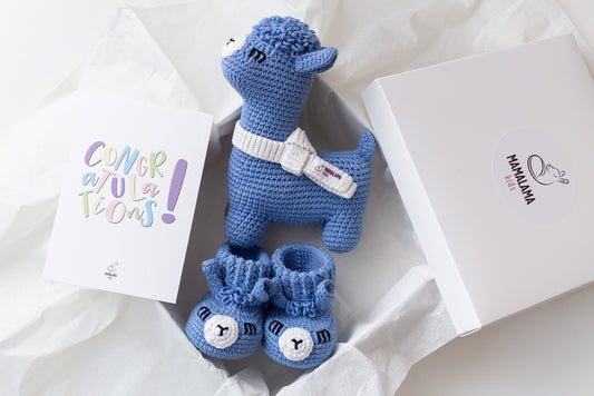 Llama toy & booties gift box Blue