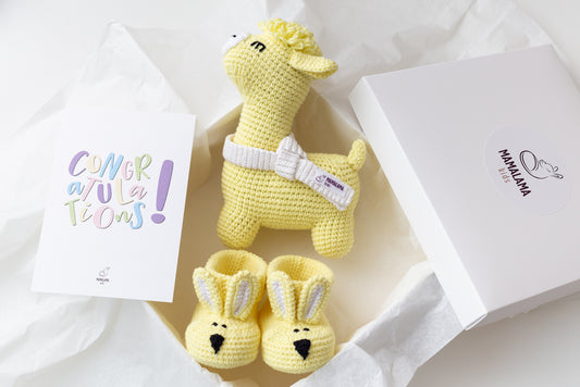 Llama toy & bunny booties gift box Yellow