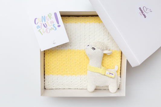Llama toy & blanket gift box Yellow Off white