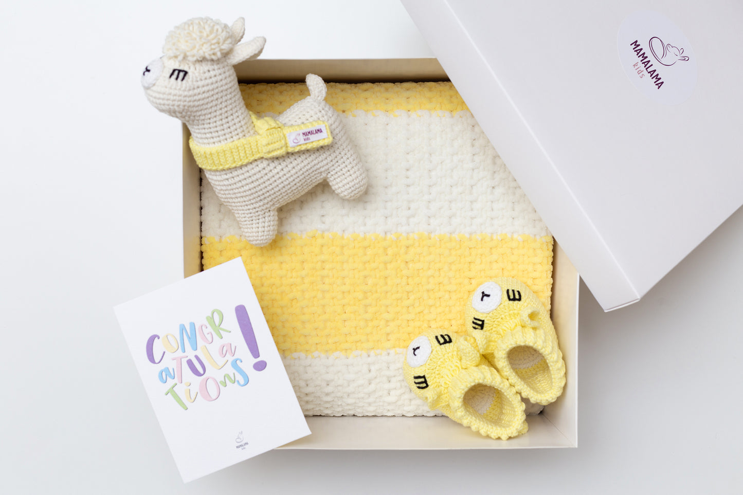 Llama toy & booties gift box Yellow Off white