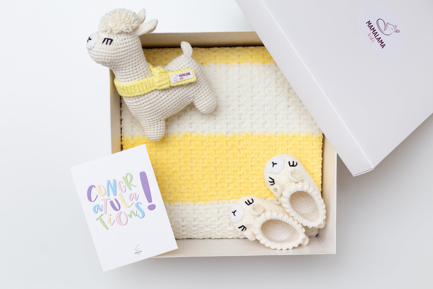 Llama toy & blanket gift box Yellow Off white