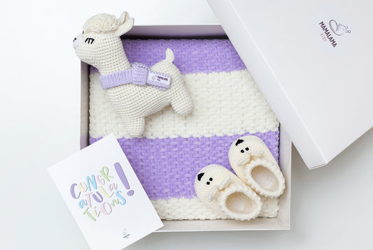 Llama toy & blanket & bunny booties gift box Lavender