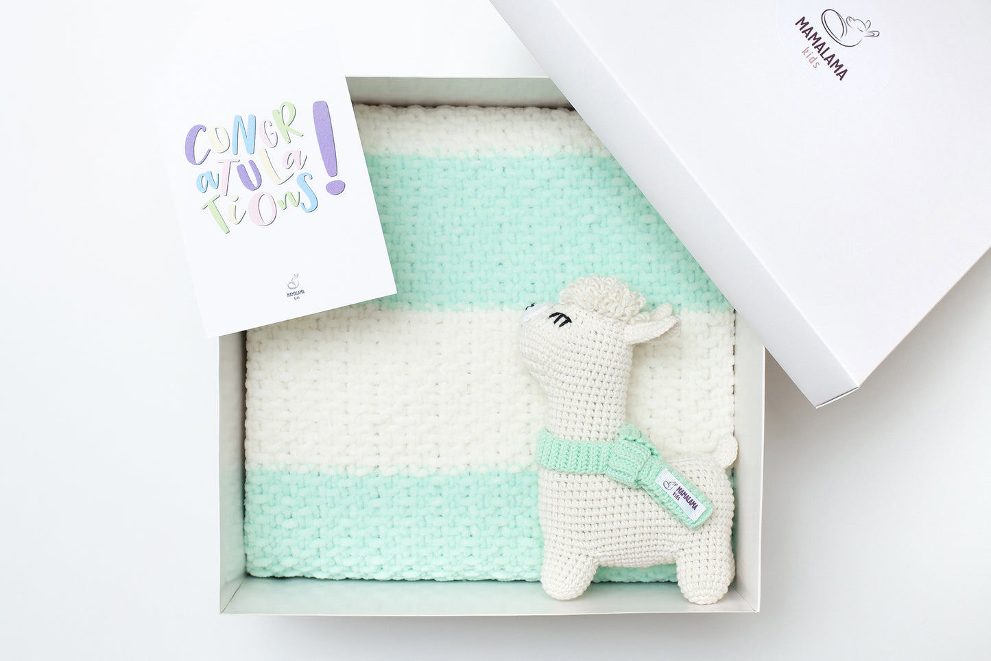 Llama toy & blanket gift box Green menthol
