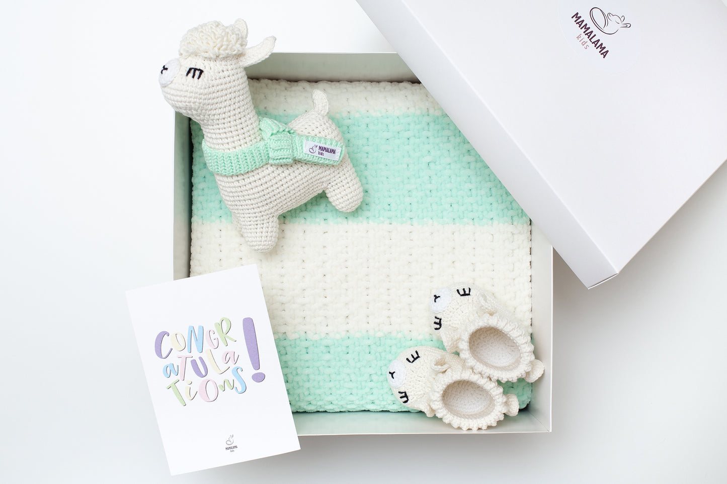 Llama toy & blanket gift box Green menthol
