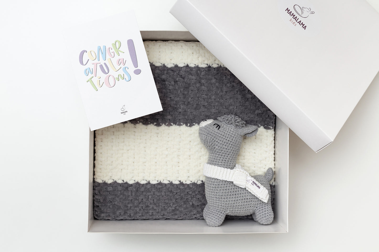 Llama toy & blanket gift box Gray Off white