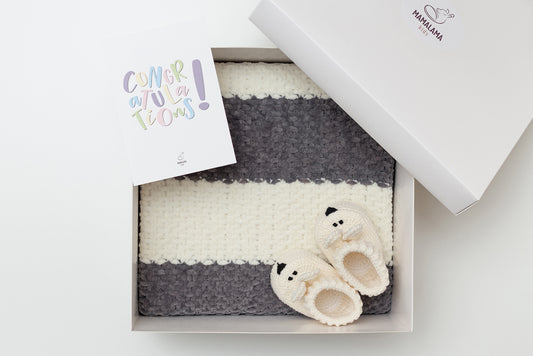 Baby blanket & bunny booties gift box Gray