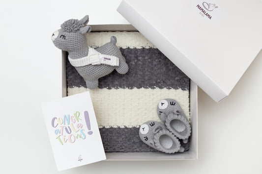 Llama toy & blanket & booties gift box Gray
