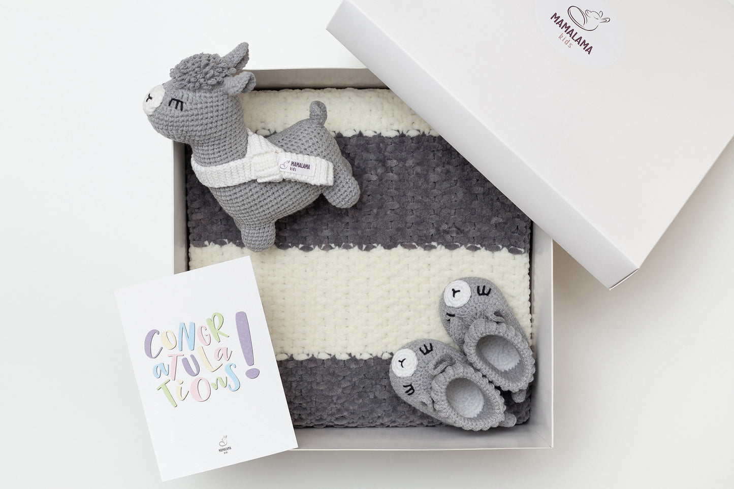 Llama toy & blanket gift box Gray Off white