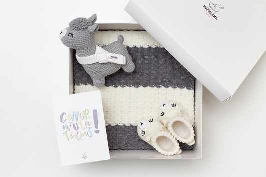 Llama toy & blanket & booties gift box Gray