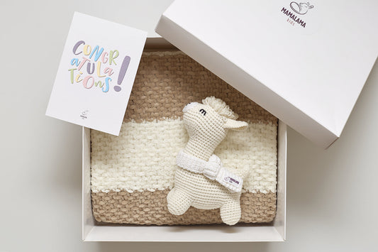 Llama toy & blanket gift box Beige Brown