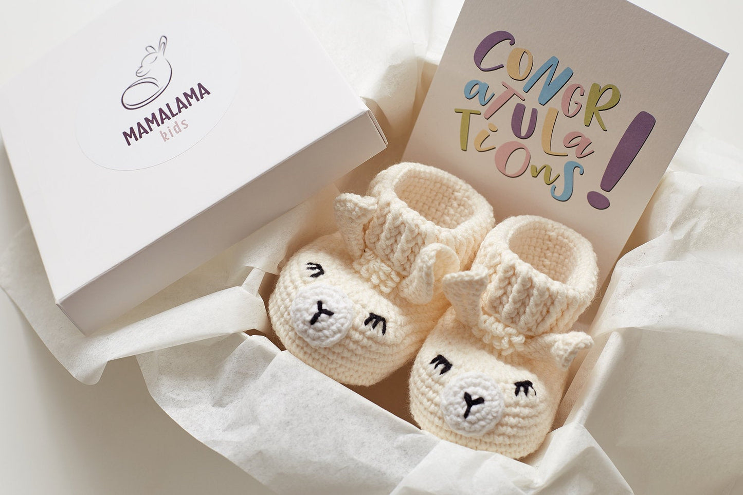 Llama booties gift box Cream